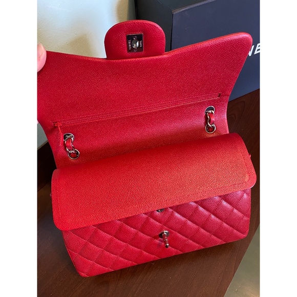 WOW! BRAND NEW CHANEL RED CAVIAR JUMBO FLAP BAG - Picture 6 of 10